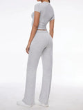 Short Sleeve Cropped Top Straight Leg Pants Set-Outfit