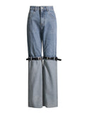Fongt 2024 Autumn Niche High Waist More Wear Design Straight Belt Leg Color Jeans-Outfit