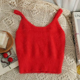 Women's Camisole Temperament Lint Knitted Tank Tops Solid Color U Neck-Outfit