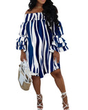 Fongt Women's Sexy Fashion A Word Shoulder To Take The Printed Dress