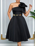 Fongt Large-Size Women's Summer New Fashion Slanted Shoulder Bow Banquet Dress African Dress