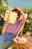 Women T-shirt Cute Button Short Sleeve Sweater Femme Single Breasted Peter Pan Collar Summer New