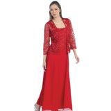 Wish Fashion Two-Piece Lace Cardigan Chiffon Dress Large Size Suit-Outfit
