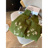 Floral Cropped Knitted Cardigan Women Embroidery Sweater Coat Korean Elegant Single Breasted Knitwear Casual Jumpers New-Outfit
