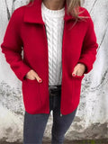 Fongt New Single-Sided Autumn And Winter Collar Knit Zipper Casual Coat Woman