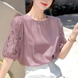 New High-End Fat Hollowed-Out Embroidered Blouse In European Station-Outfit