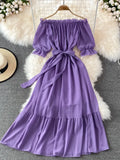 Dress Women Sexy Off The Shoulder Slash Beach Chiffon Dresses Ladies Elegant A Line Bandage Party Dress Long