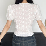 Fongt And Summer Basic Solid Color Dark V Buckle T-Shirt Top Bow Texture Texture To Close The Waist Design Spice Girls Shirt Collection