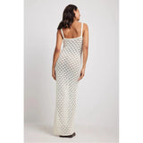 Fongt Summer New Holiday Style Knitted Dress Women's Sling Skirt Side Open-Back Hollow Pattern Knitted Skirt