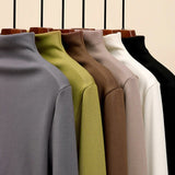Modal Pullover Tops Women Casual Slim Thicken Fleece Lined Tshirt Korean Half Turtleneck Lambwool Fluff Tee Warm