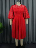 Fongt Lace Lantern Sleeve Dress Elegant Commuter Style Fold Dress Dresses