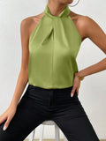 Fongt Women's Clothing 2025 Summer New Color Clove Hanging Neck Sleeveless Vest Ribbon Simulation Silk Top