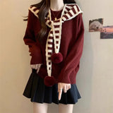 Fongt Two Striped Shawl Knitted Jersey Anola Red Sweater Women's Autumn And Winter Loose Knitted Top