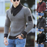 Fongt Men's Casual Slim Knit Jumper Long Sleeve Scarf Neck Sweater Men's