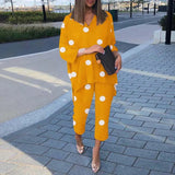 Piece Sets ZANZEA Fashion Polka Dot Printed Pant Sets Women Summer Matching Sets Casual Urban Tracksuits Trouser Suits