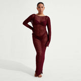 Fongt New Knit Sexy Perspective Bless Dress Bikini Clock YF2310-Outfit