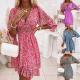 Fongt New Middle Dress Is A Bohemian Print Short Sleeve Floral Dress-Outfit