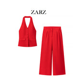 Fongt Homemade New Women's Clothing V-Necked Waist Trouser Casual Set