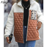 Casual Cardigan for Women Long Sleeve Loose Round Neck Stitching Zipper Fleece Jacket Demi-season Jacket for