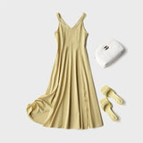 2020 New-Coming Summer Holiday Dress Cross Spaghetti Strap Open Back Solid Beach Style Ankle-Length Women