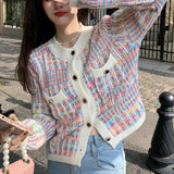 Fongt Stripe Retro Small Fragrant Wind 2024 Spring And Autumn New Coat Women's Long Sleeve Bump Color Sweater Knit Cardigan Women-Outfit