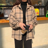 Blouses Turn-down Collar Spring Shirts Plaid All-match BF Batwing-sleeve Loose Outwear Harajuku Female 4 Colors Chic