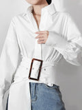 White Casual Shirt For Women Lapel Lantern Sleeve Loose Solid Minimalist Blouses With Sashes Female Fashion