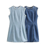 Spring Style Spliced Sleeveless Denim Dress 1202328001-Outfit