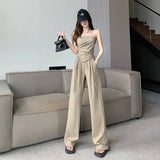 Fongt Tsets + Casual High-Waisted Broad-Legged Set Women's Fashion Temperament Two Sets