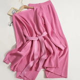 Suit Knitted Two Piece Set for Women Bandage Oversized Cardigan Straight Wide Leg Pants Sets Korean Chic Outfits 2