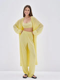 Fongt Lazy Wind Loose Long Open Shirt Plus Short Skirt Suit Women's Sling Vest Trousers Three-Piece Set