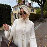 Fongt Women's 24 Years Autumn And Winter New Collar Metal Button Decoration Bat Sleeve Sweater