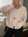 Fongt Round-Necked Woman Design Sense Three-Plocked Pocket Long Sleeve Sweater French Cardigan Coat