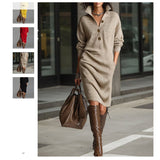 Fongt New Autumn Casual Button Collar Loose Straight Knitted Long Sweater Skirt