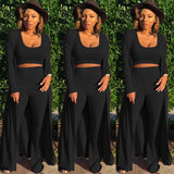 knitted long sleeve cardigan coat loose wide leg pants crop top 3 piece set for female women autumn winter women's