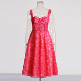 Spring 2025 New Fashion Sexy Mesh Embroidery Design Fish Bone Collection Waist Thin Lace Sling Dress