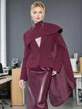 Vintage Wind Depth V Waist Thin Solid Color Coat 2025 New Design Sense Spliced Shawl Blazer
