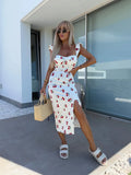 Fongt Elegant Design French Flower Sling With Open Fork Mid-Long Ladies Dress In Summer 2025