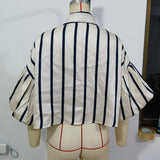 Fongt Short Top 2025 Spring New Five-Point Sleeve Bubble Bubble Sleeve Loose Stripe Small Shirt
