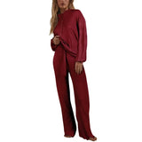 Knitted Sweat Suits Women Matching Sets Long Sleeve Hoodie+wide-legged Pants Loungewear Sweater Set Two Piece