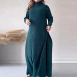 Fongt Solid-Color High-Collar Side Open-Fork Knitted Trousers Set In Autumn 2025