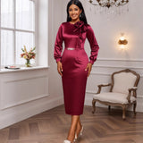 Fongt Three-Dimensional Floral And Vertiny Dress Elegant Temperament To Pack The Party Party Long-Sleeved Dress Dress Dress Dress