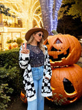 Fongt Ghost Pattern Long Knitted Open Shirt In Autumn And Winter Long Loose Sweater Coat Woman