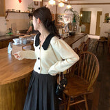 Women Retro Japan Style Cropped Patchwork Aesthetic All-match Cute Autumn Sweaters Casual Trendy Mujer Elegant