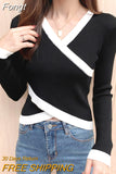 Mujer Black Knitted Crop Top Pullover Sweater Women 2023 Autumn Winter New Long Sleeve Sweaters Slim Elasticity