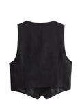 Fongt Women's Autumn New Dress V-Neck Short Vest High-Waist Broad Leg Trousers Commuting Suit