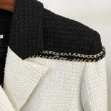 QUALITY Newest 2023 Fall Winter Designer Jacket Women's Color Block Patchwork Wool Blends Tweed