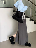 Women Autumn Solid High Waist Basic All-match Korean Style Students Back Slit Design Casual Simple Maxi Fashion Chic