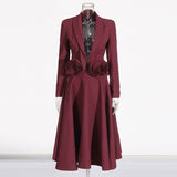 Fongt Wind Niche Stereo Rose Cut Deep V Collar 2024 Autumn New Solid Color Small Suit Short Coat Female-Outfit