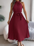 Shooting 2025 Spring And Summer Elegant Tie Without Sleeves To Close The Waist 100 Folding Long Dress Women's